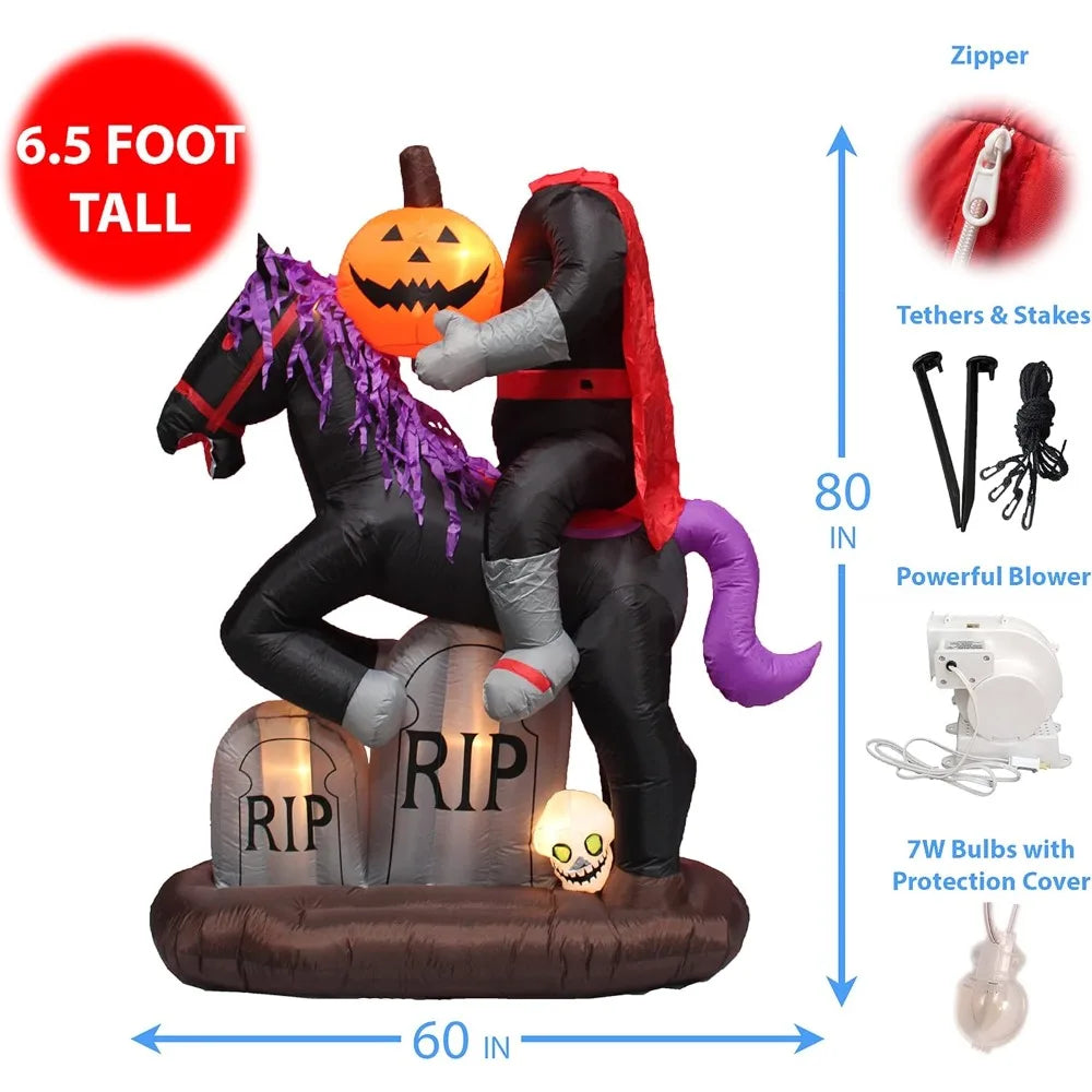 Lighted Headless Horseman with Horse, Tombstones, Skull, and Pumpkin Lights