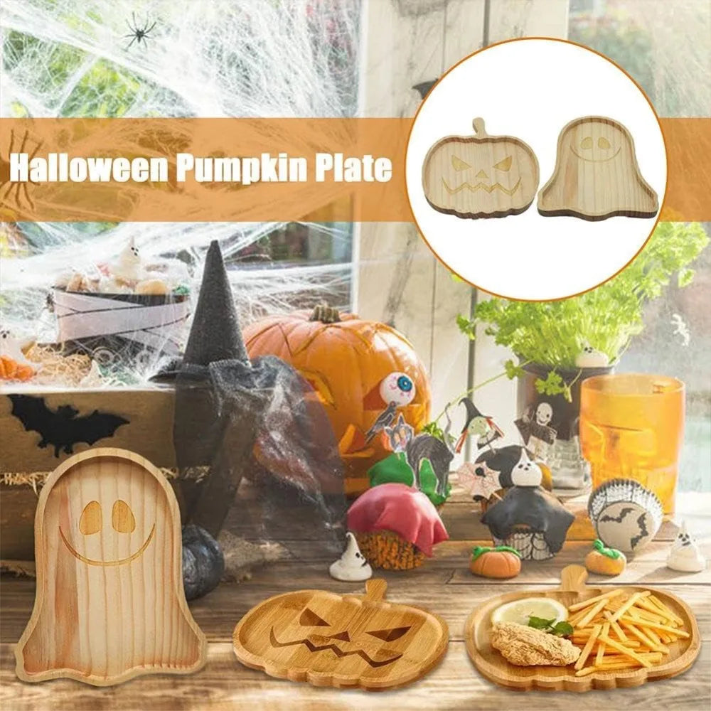 Halloween Pumpkin-Shaped Wooden Tray