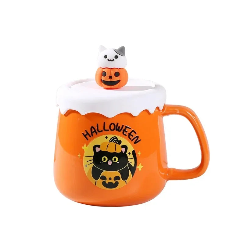 Halloween Ceramic Mug with Lid & Spoon Set