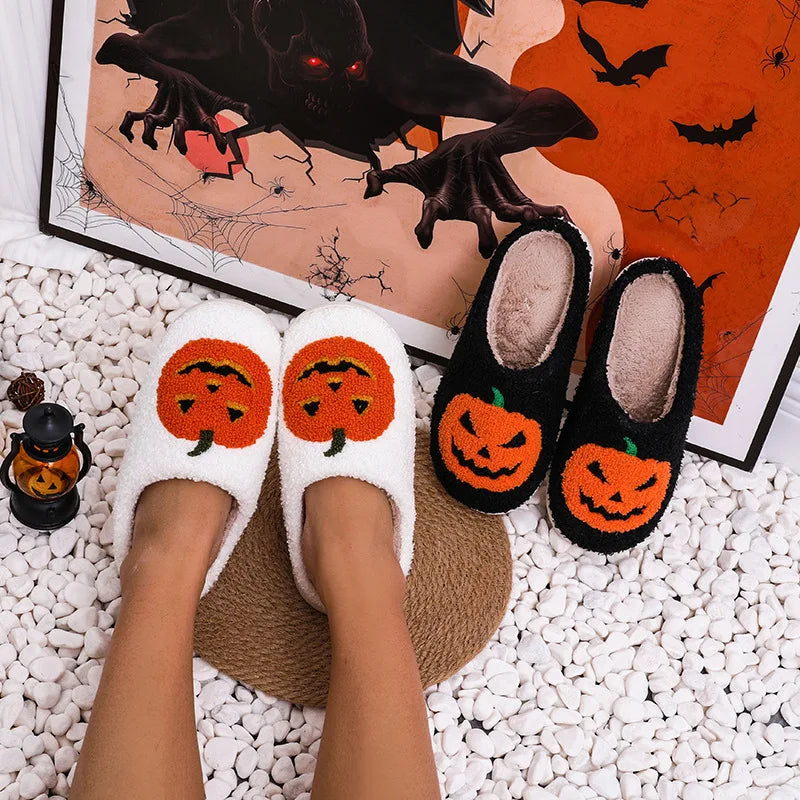 Halloween Pumpkin Finger Embroidery Slippers