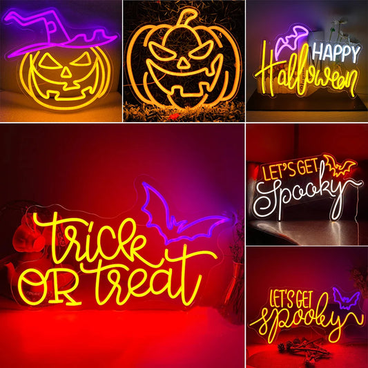 Halloween Neon Sign Pumpkin Lantern Led Light Up Signs