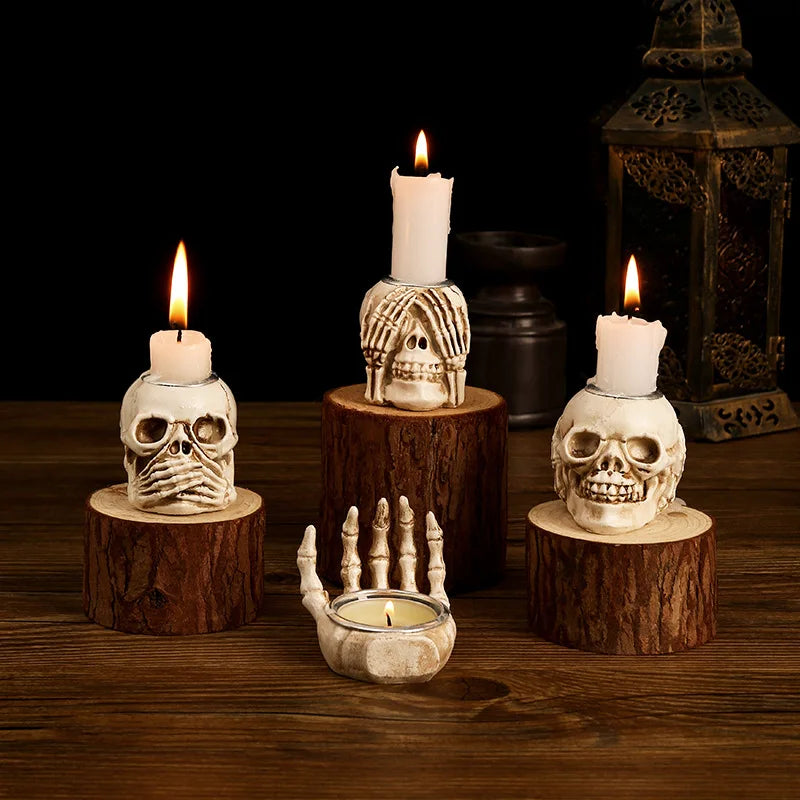 Halloween Skull Candle Holder Resin Ornament