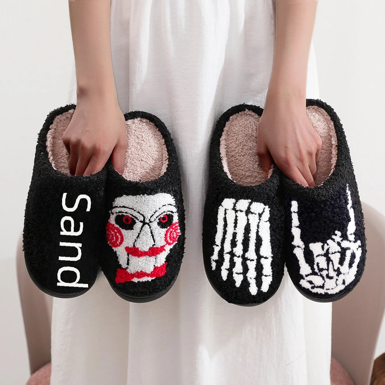 Halloween Skull & Smiley Face Cotton Slippers