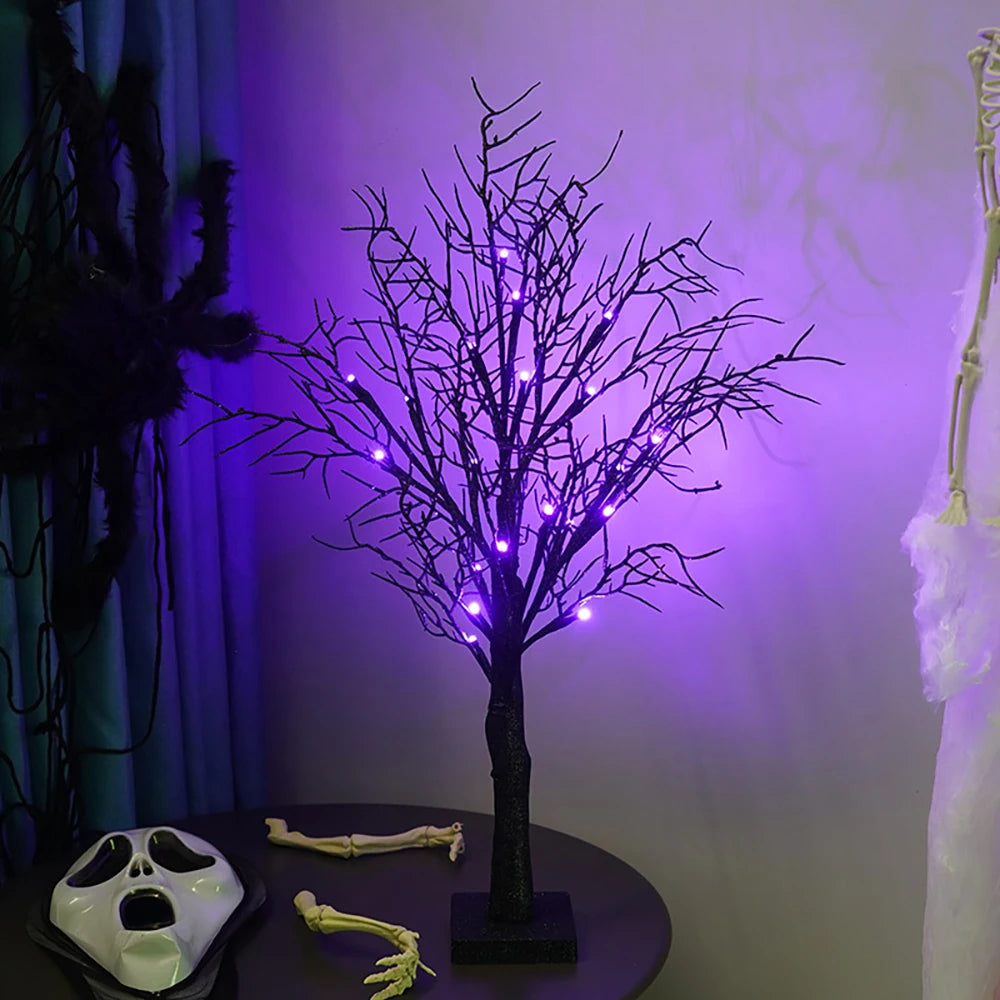 Mini Black Glitter Halloween Twig Tree Lamp