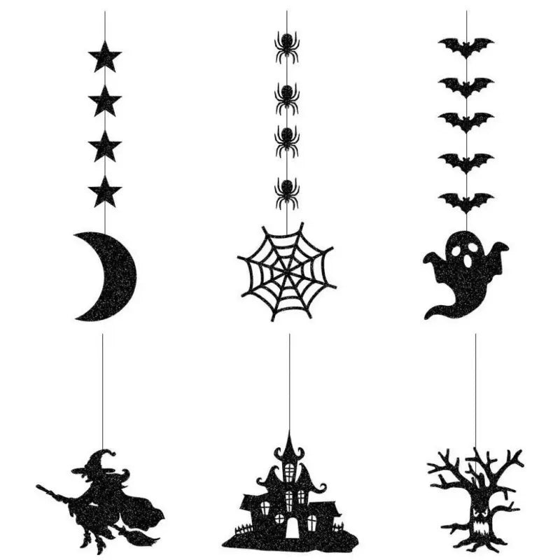 6 Pcs Halloween Hanging Banner Garland - Spider, Witch, Ghost, Bat Pendants