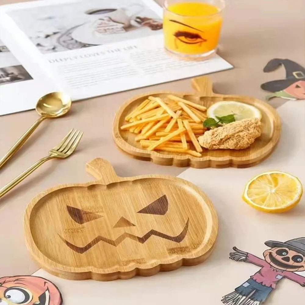 Halloween Pumpkin-Shaped Wooden Tray