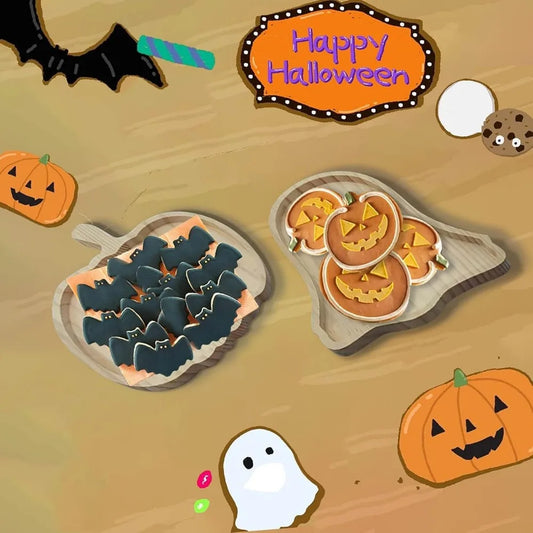 Halloween Pumpkin-Shaped Wooden Tray