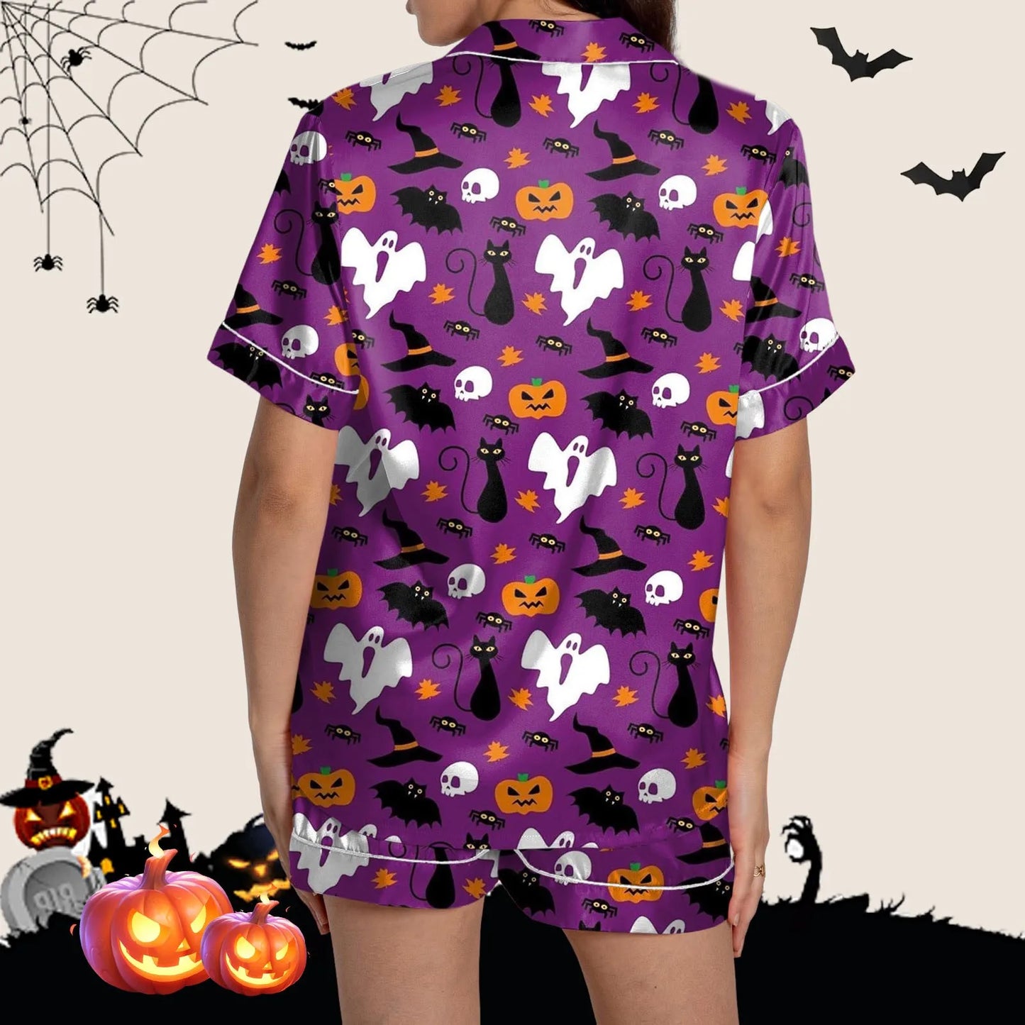 Halloween Ghost Printed Pajama Set for Women