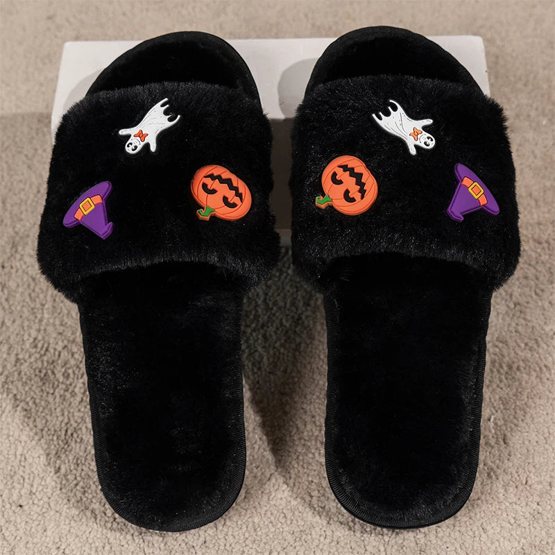 Halloween Fur Flats Slippers for Women