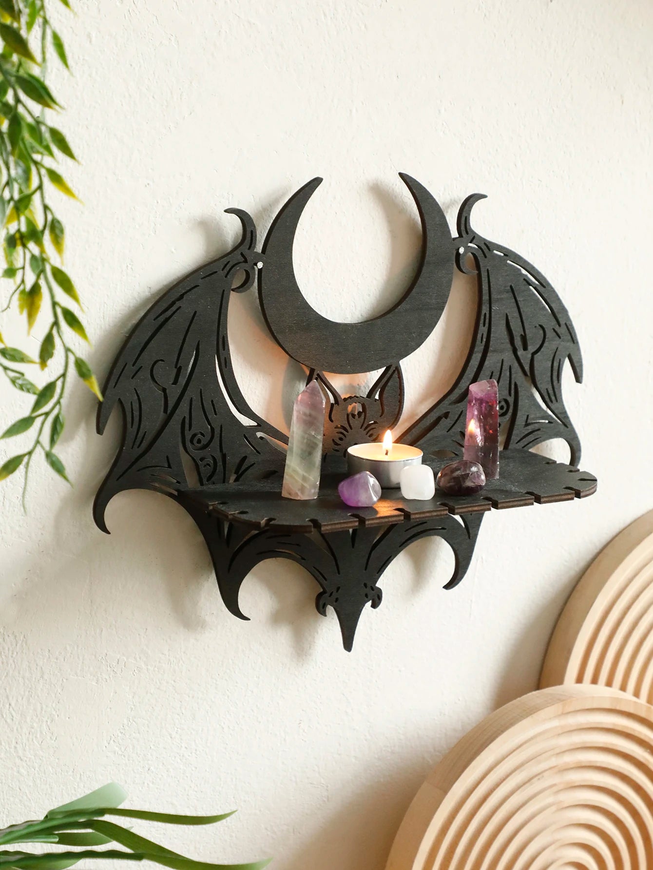 Gothic Black Wooden Wall Shelf