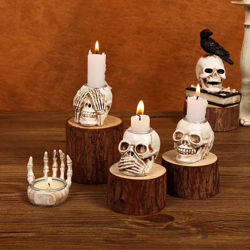 Halloween Skull Candle Holder Resin Ornament