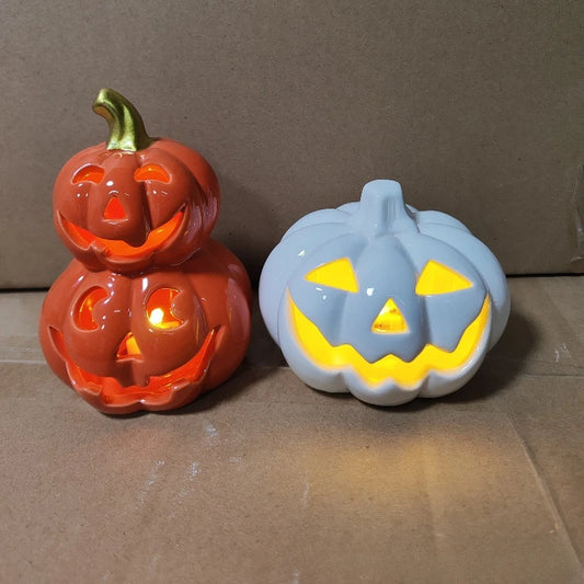 Halloween Ceramic Glow Pumpkin Ghost Bat Lamps