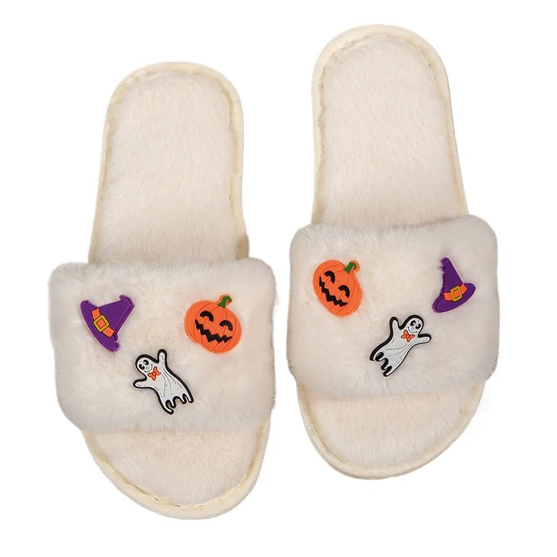 Halloween Fur Flats Slippers for Women