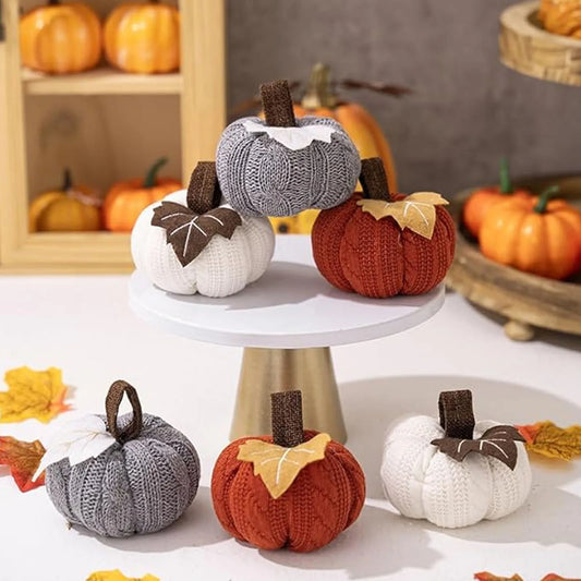 Autumn New Knit Mini Pumpkin with Maple Leaf Decoration