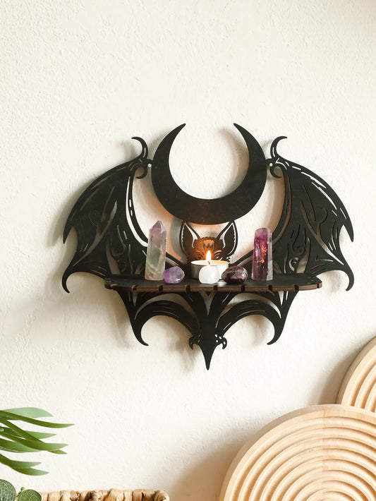 Gothic Black Wooden Wall Shelf