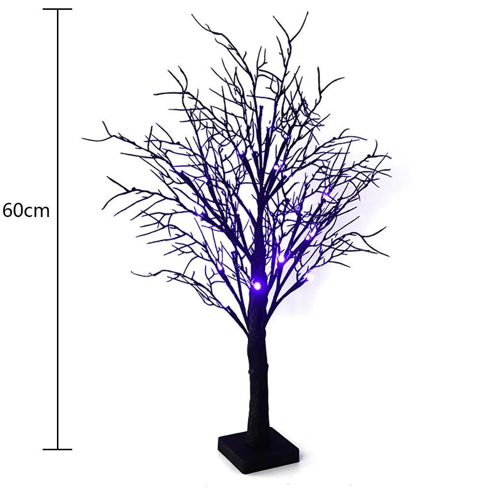 Mini Black Glitter Halloween Twig Tree Lamp