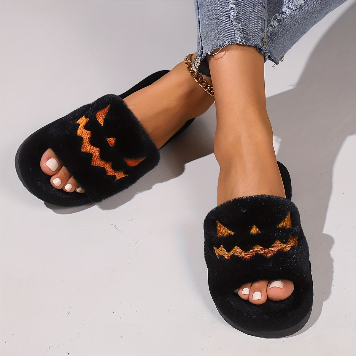 Pumpkin Fluffy Plush Slippers