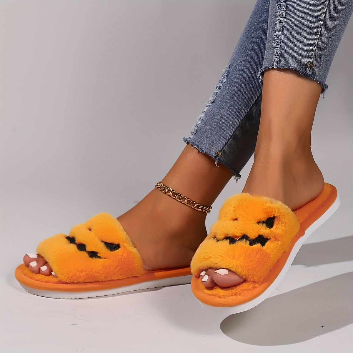 Pumpkin Fluffy Plush Slippers