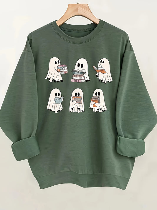 Spooky Ghost Print Pullover Sweatshirt