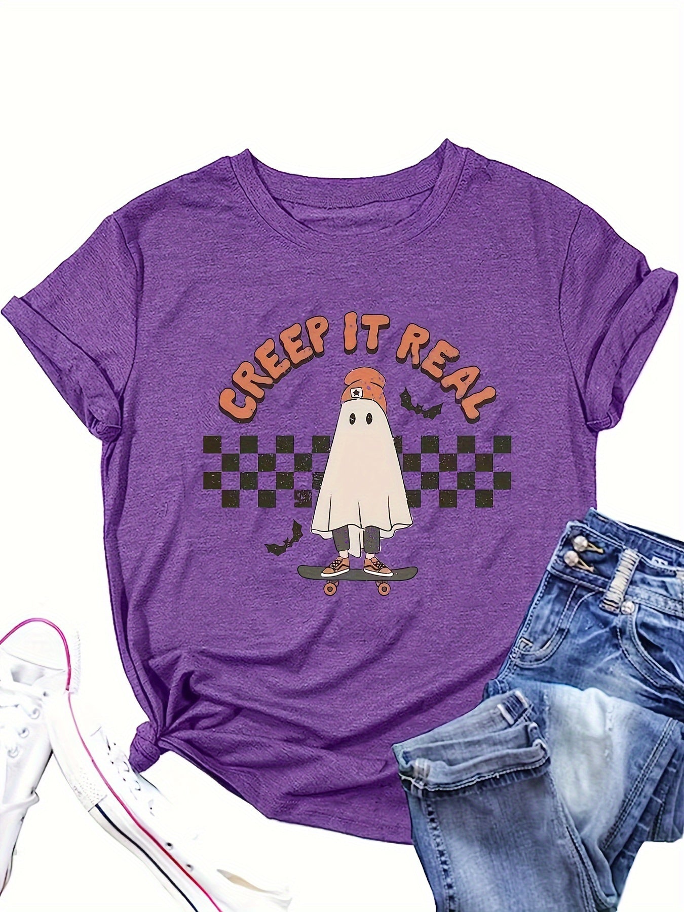 Women's Fashionable Ghost Print T-Shirt