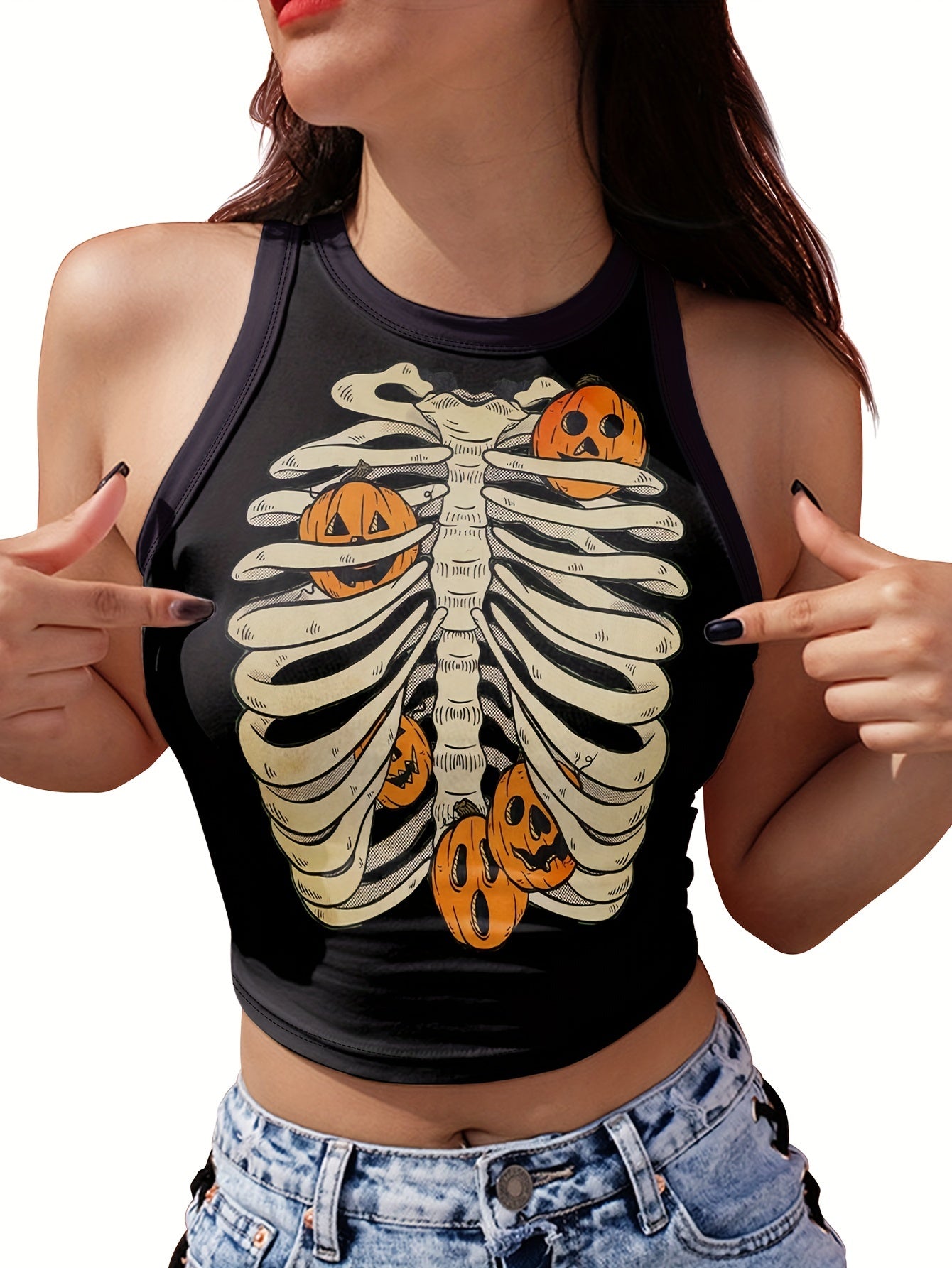 Halloween Print Crew Neck Tank Top