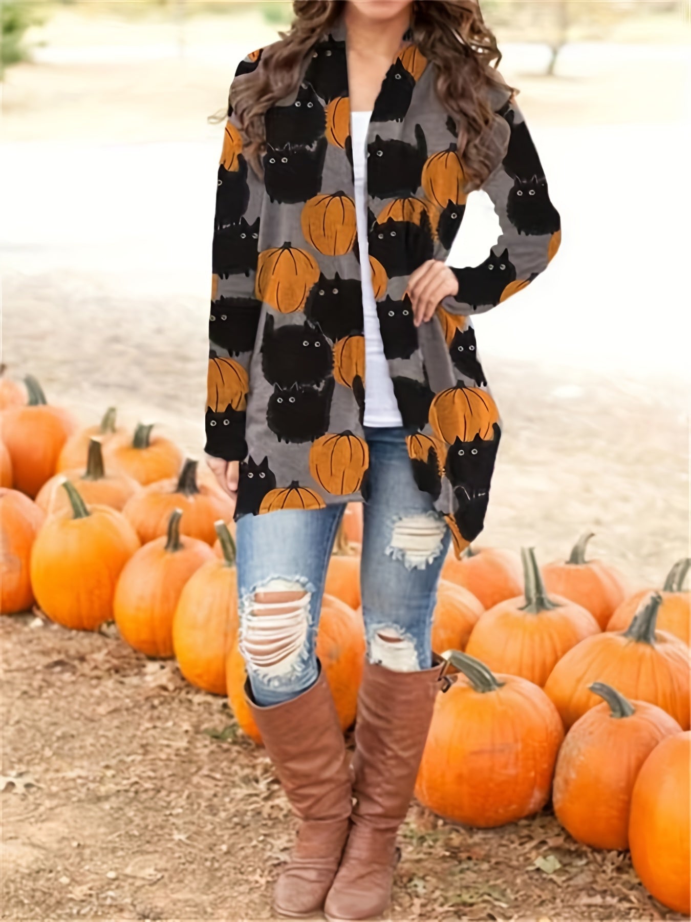 Women's Halloween Pumpkin Pattern Cardigan