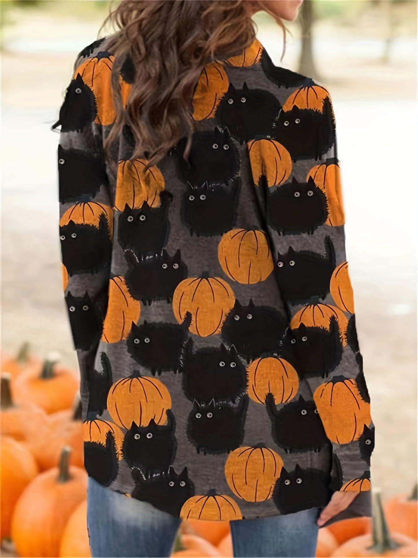 Women's Halloween Pumpkin Pattern Cardigan