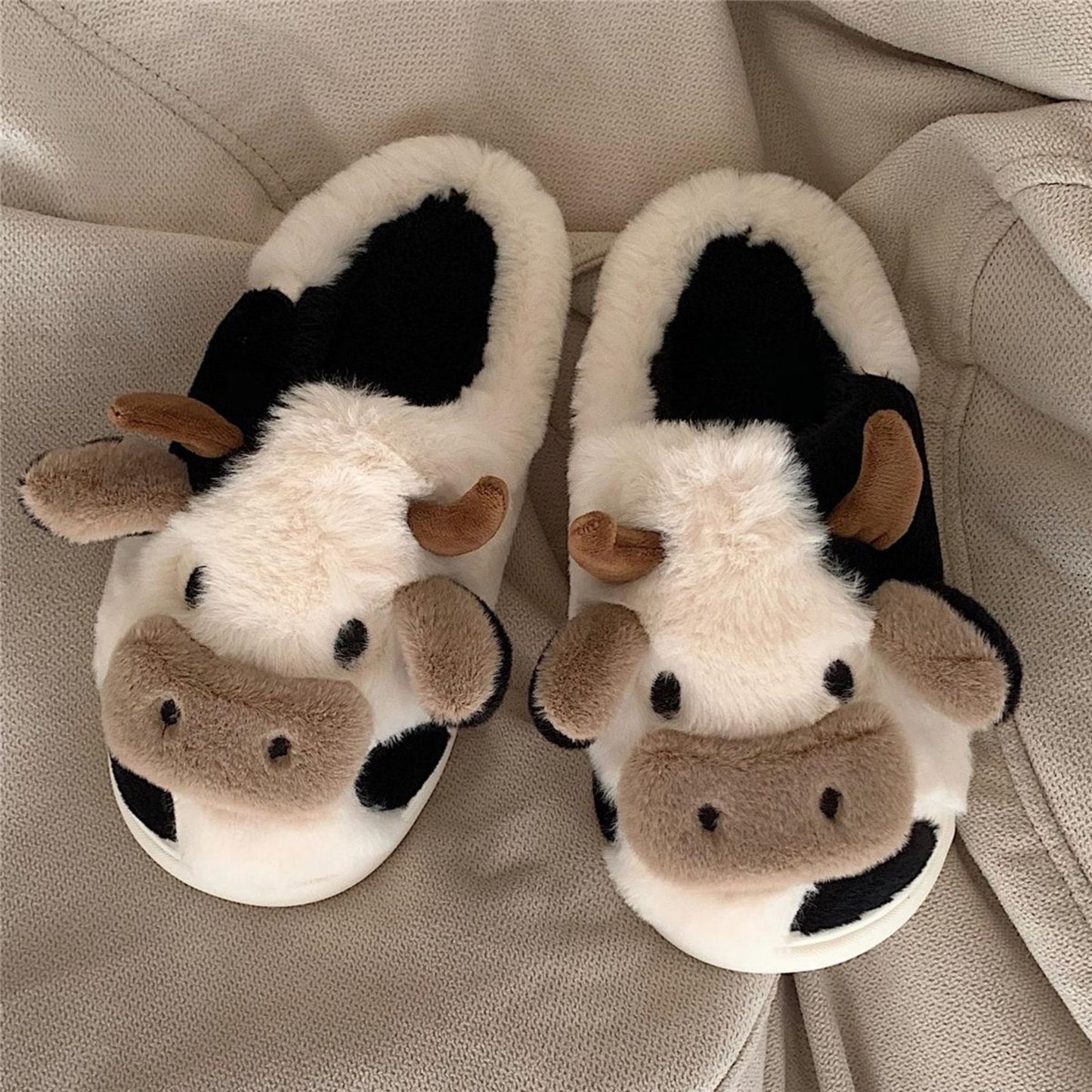 Cow Print Corduroy Slippers for Women