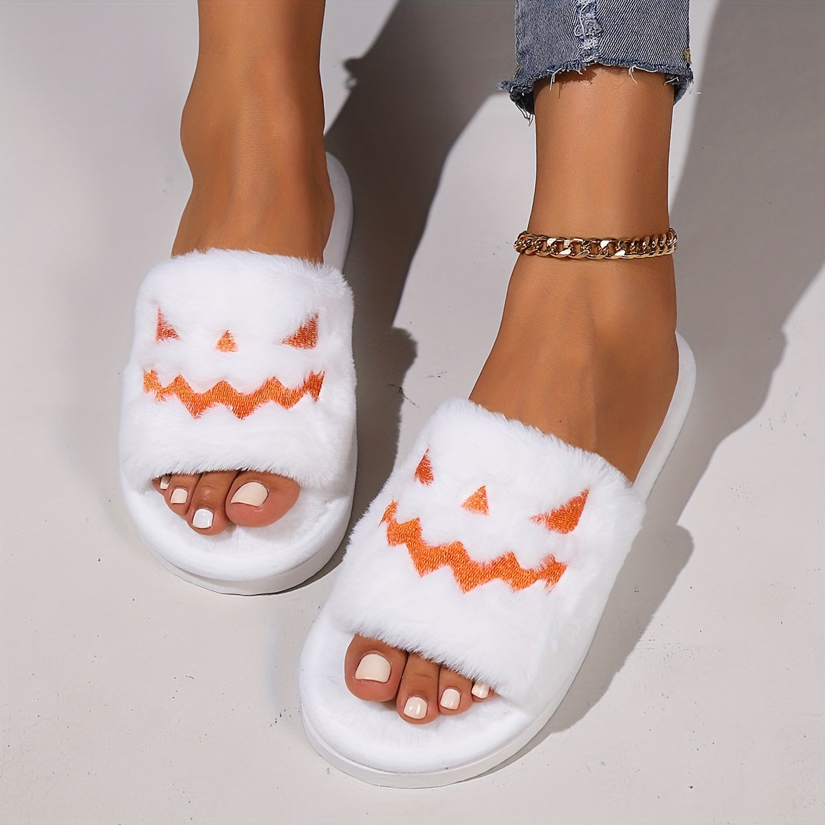 Pumpkin Fluffy Plush Slippers