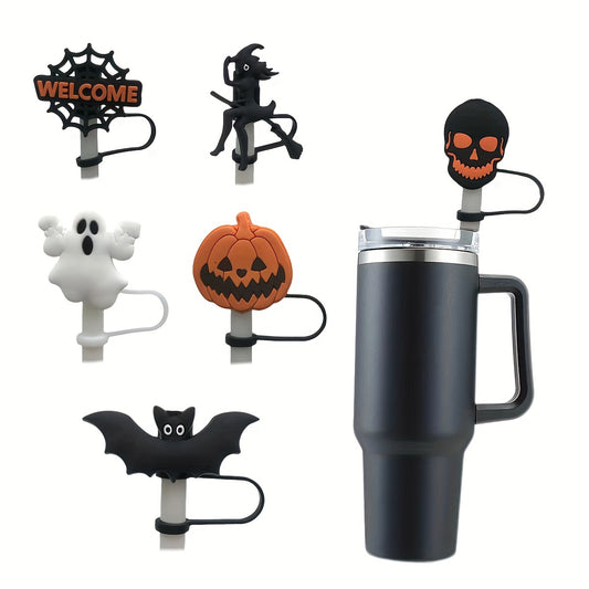 Halloween Ghost & Pumpkin Straw Toppers - 6pcs Silicone Set