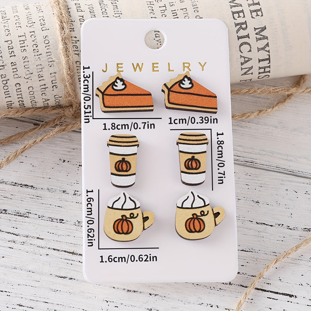 3-Pair Retro Pumpkin Stud Earring Set