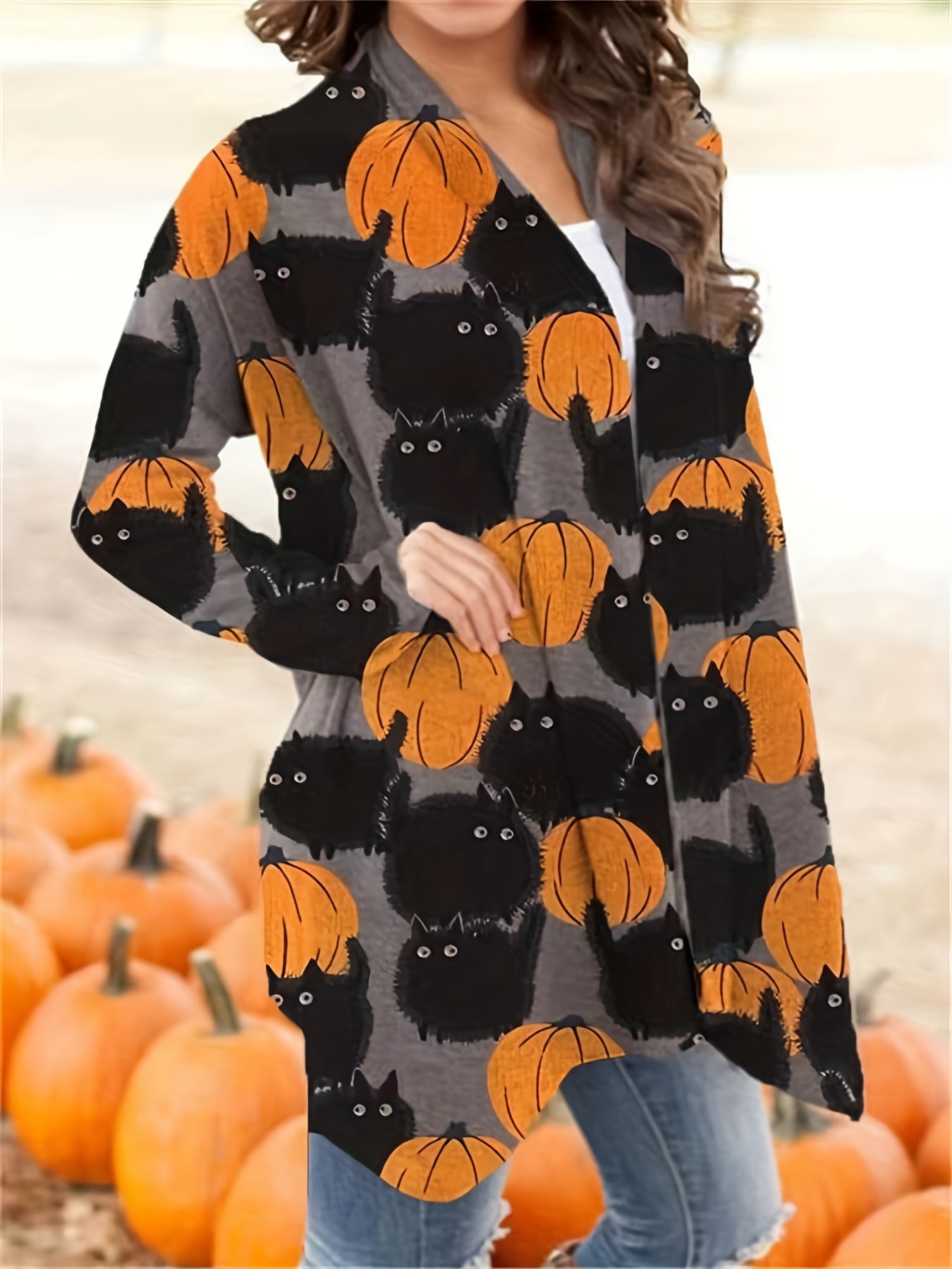 Women's Halloween Pumpkin Pattern Cardigan