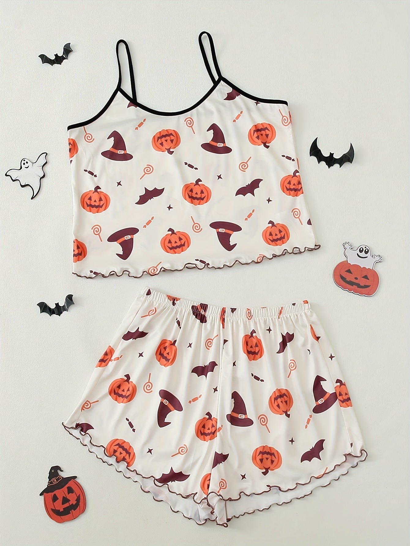 Women's Jack-O-Lantern & Witch Hat Print Pajama Set