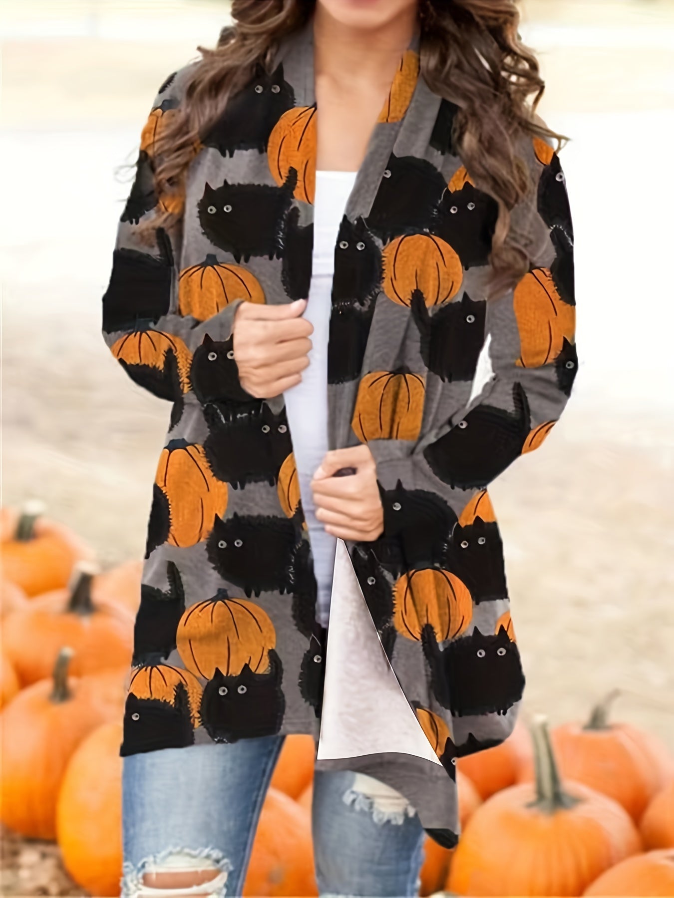 Women's Halloween Pumpkin Pattern Cardigan