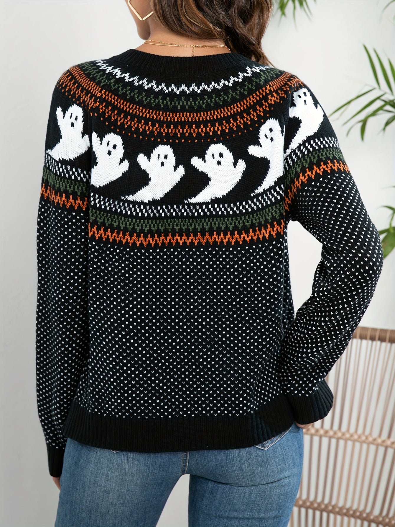 Ghost Pattern Cardigan Sweater