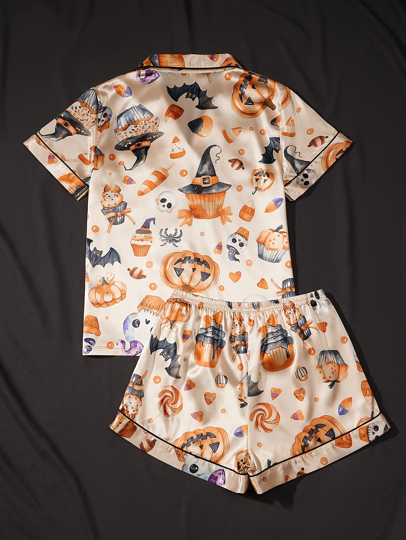 Cartoon Pumpkin Skeleton Pajama Set for Adults