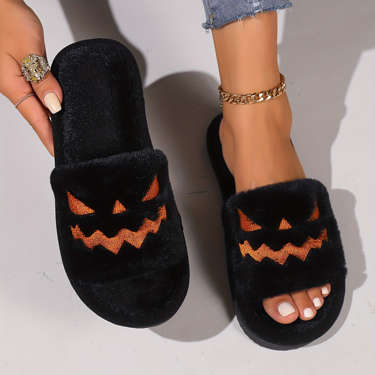 Pumpkin Fluffy Plush Slippers